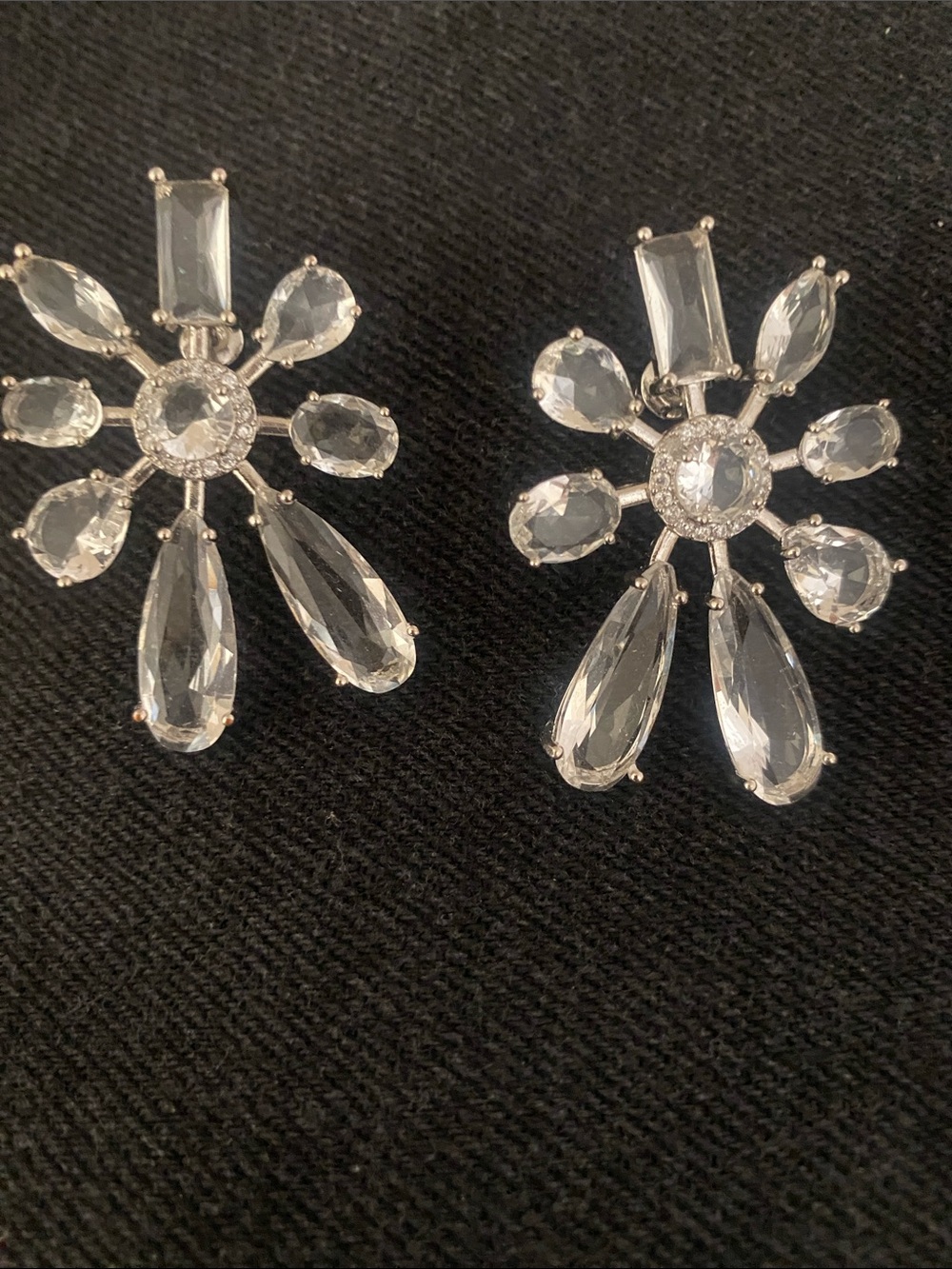 J. Crew Factory Silver-Tone Clear Crystal Floral Drop Earrings